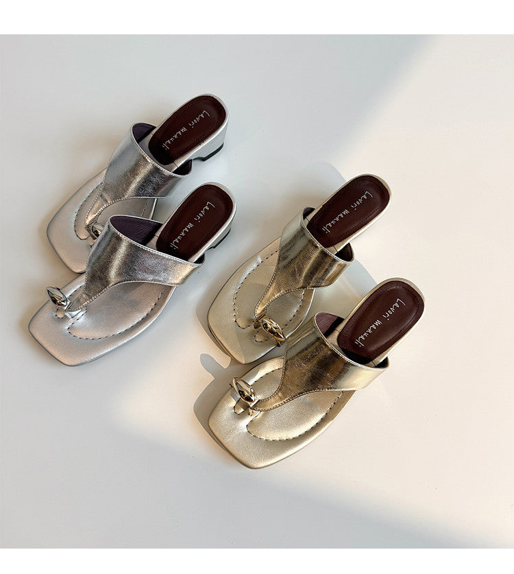 Karin Luna In Stock Spot Goods Clip-toe Square Toe Metal Buckle Minimalist Slippers