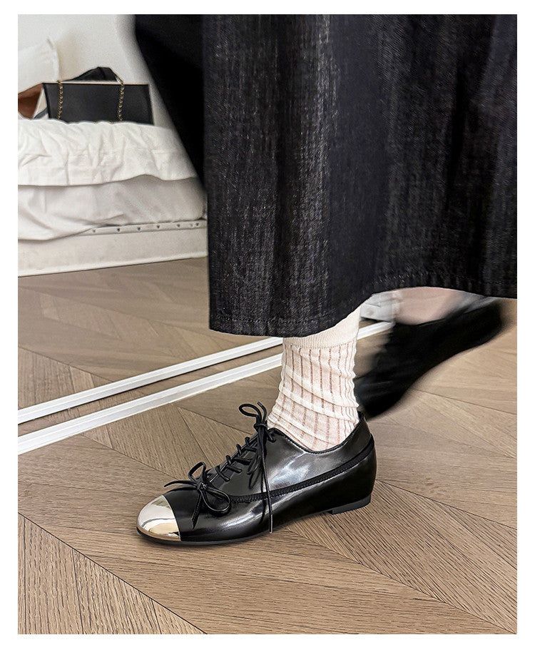 Karin Luna In Stock Spot Goods  Casual Lace-Up Metal Toe Bow Deep Mouth Single Shoes