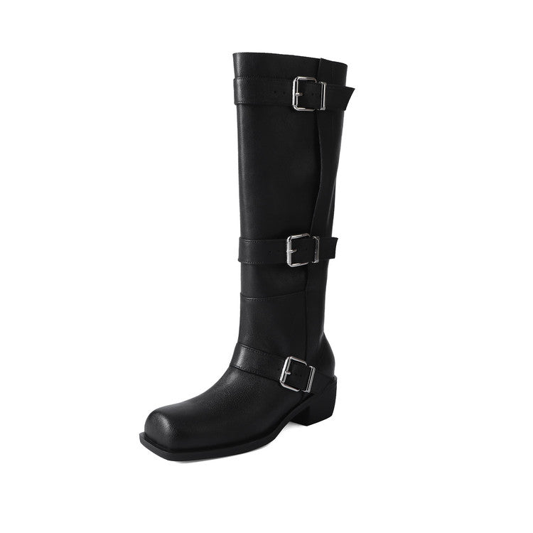Karin Luna In Stock In Stock European and American Style Square Toe Thick Sole Belt Buckle Long Boots