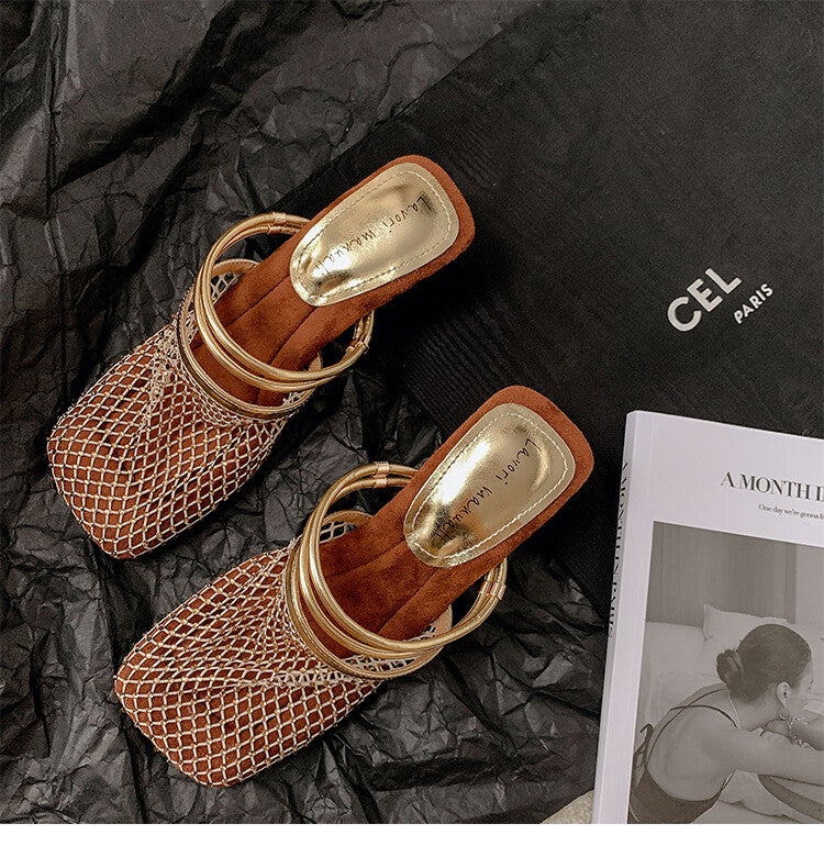Karin Luna Highlights Fairness~In stock  Closed-Toe Diamond Mesh Unisex Convertible Sandals