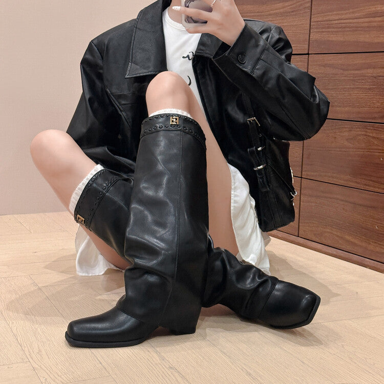 Karin Luna cool girl Stylish and Sweet Square-Toe Booties