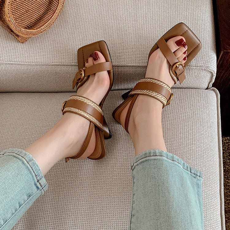 Karin Luna In Stock Spot Goods Vacation style Sofa Cushion Square Toe Irregular Heel Open-Toe Sandals