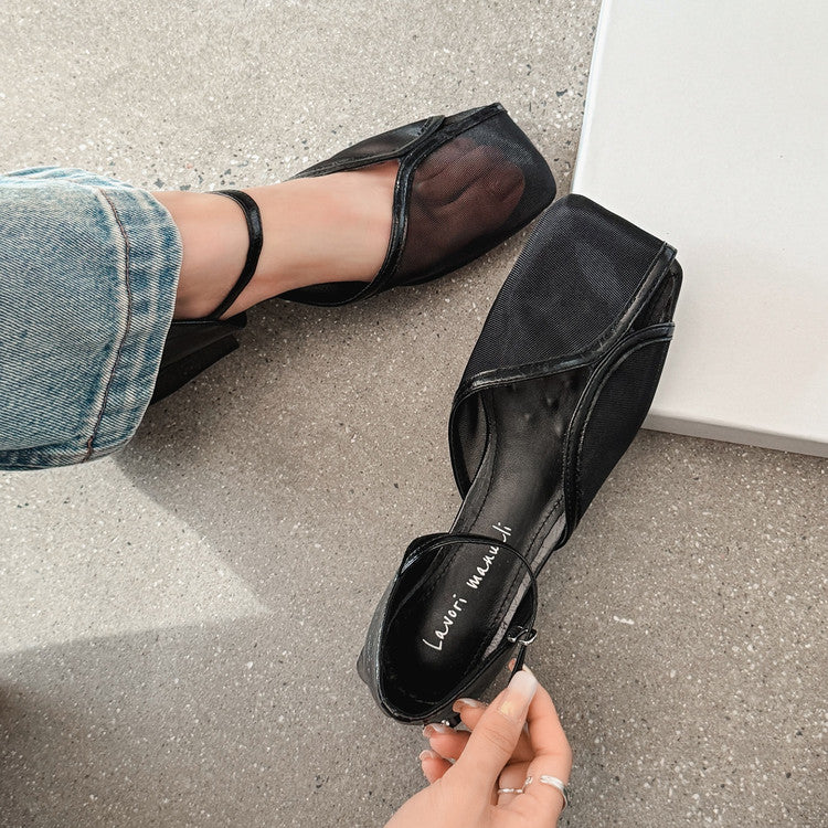 Karin Luna In Stock In Stock  Internet Celebrity Style Square Toe Mesh Chunky Heel Sandals