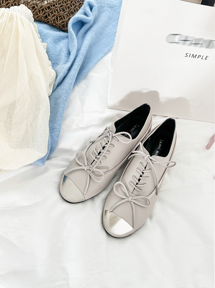 Karin Luna In Stock Spot Goods  Casual Lace-Up Metal Toe Bow Deep Mouth Single Shoes