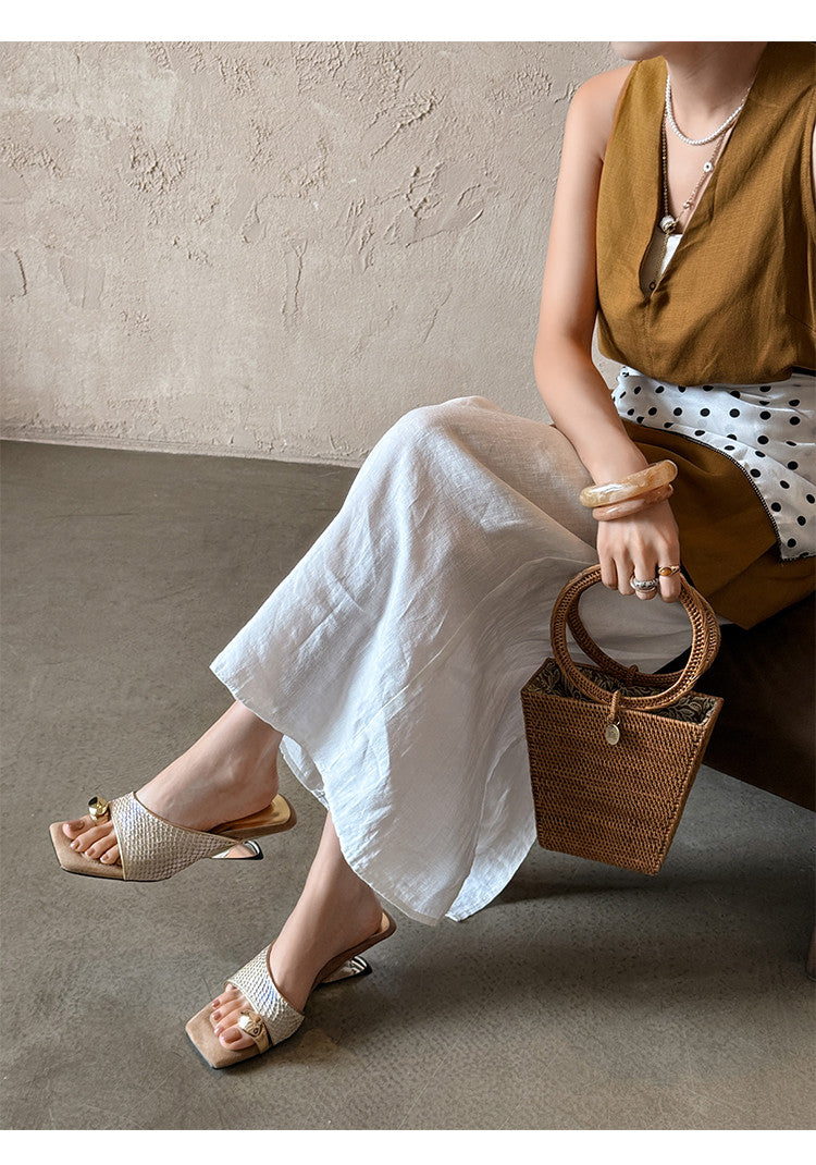 Karin Luna Fish Skin Series~Minimalist Square Toe Popular Irregular Heel Slippers