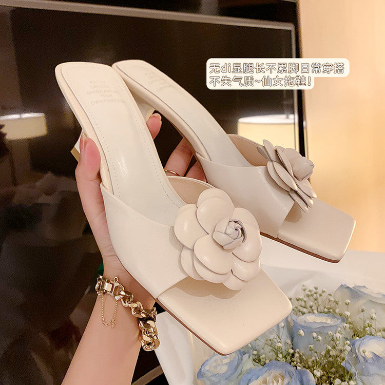 Karin Luna Flower of Wealth in the World~Says purple has a lot of charm Spot Goods Spot Goods  Three-Dimensional Camellia Elegant Sandals