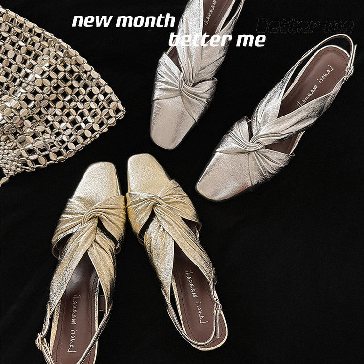Karin Luna French Retro Wrinkled Small Square Toe Elegant Closed-Toe Sandals