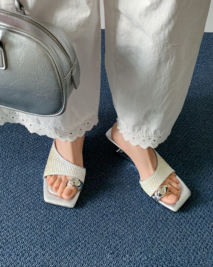 Karin Luna Fish Skin Series~Minimalist Square Toe Popular Irregular Heel Slippers