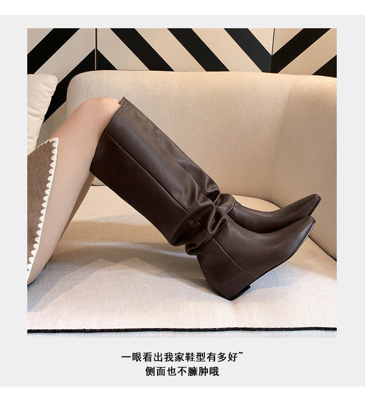 Karin Luna Elegant Style Slanted Inner Height-Increasing Long Boots