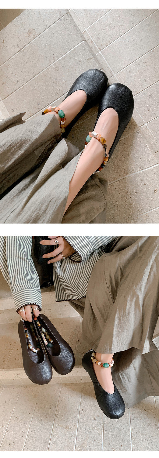 Karin Luna Full Layer Inside and Out~Elephant Pattern Round Toe Hidden Wedge Granny Shoes