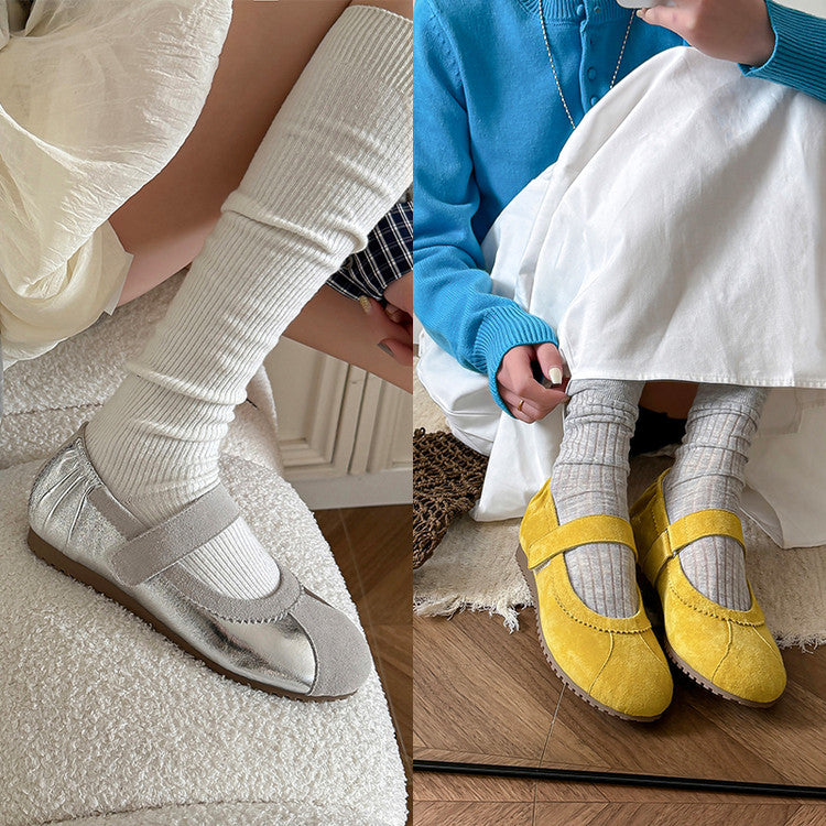 Karin Luna Casual Shoes Series~  In Stock In Stock Magic Tape Round Toe Internal Height Increase Single Strap Flats