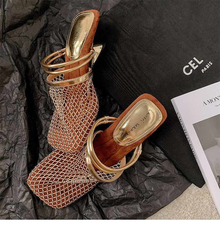 Karin Luna Highlights Fairness~In stock  Closed-Toe Diamond Mesh Unisex Convertible Sandals