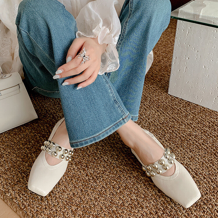 Karin Luna In Stock Spot Goods  Pig Nose Metal Strap Super Soft Granny Full Leather Mary Jane Shoes