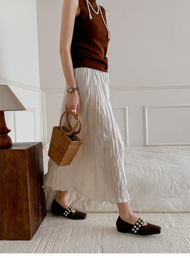 Karin Luna In Stock Spot Goods  Pig Nose Metal Strap Super Soft Granny Full Leather Mary Jane Shoes