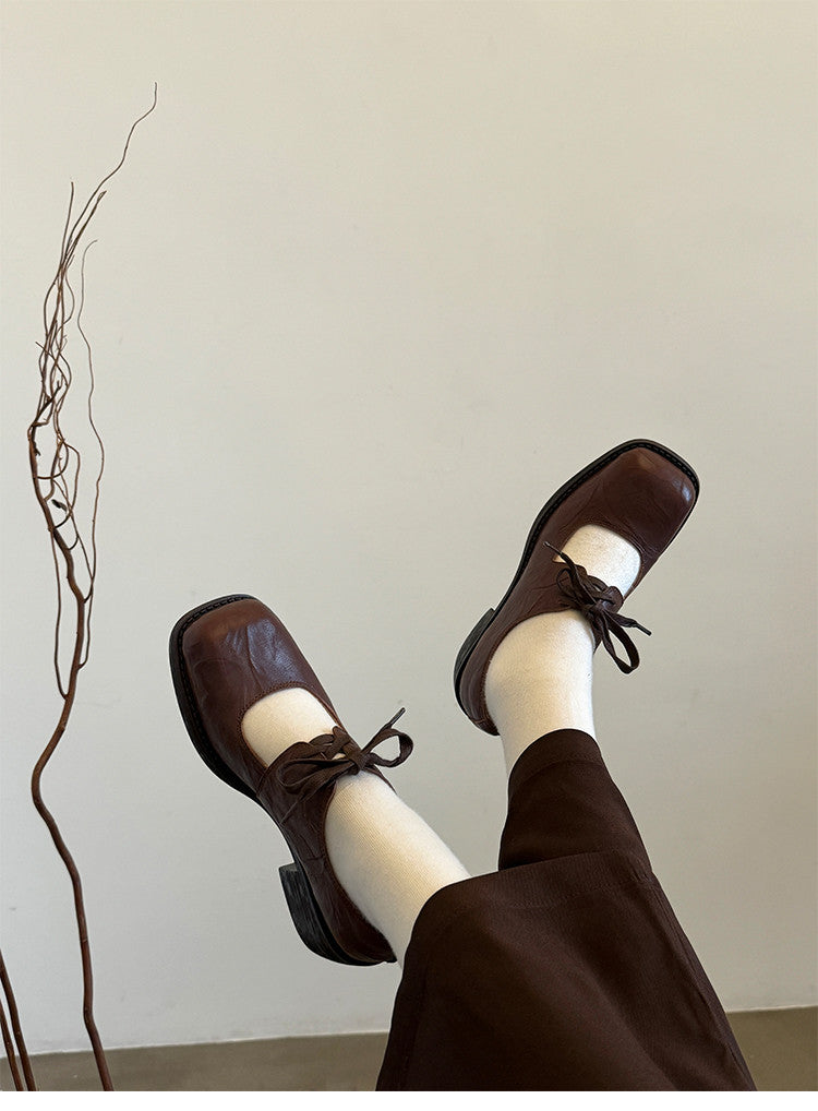 Karin Luna In Stock Spot Goods   Full leather inside and out Vegetable Tanned Hand-Grabbed Sheepskin Square-Toed Chunky Heel Single Shoes