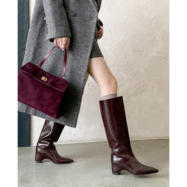 Karin Luna Minimalist Style High Tube Pointed Toe Hidden Heel Boots