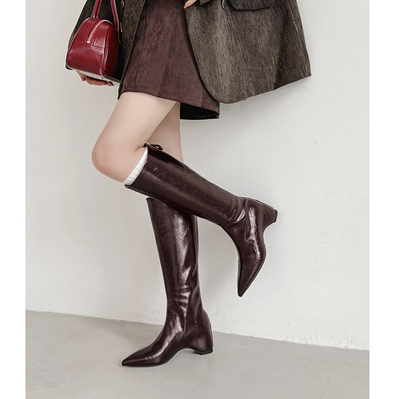 Karin Luna Elegant Style Pointed Toe Internal Height Increase Long Boots