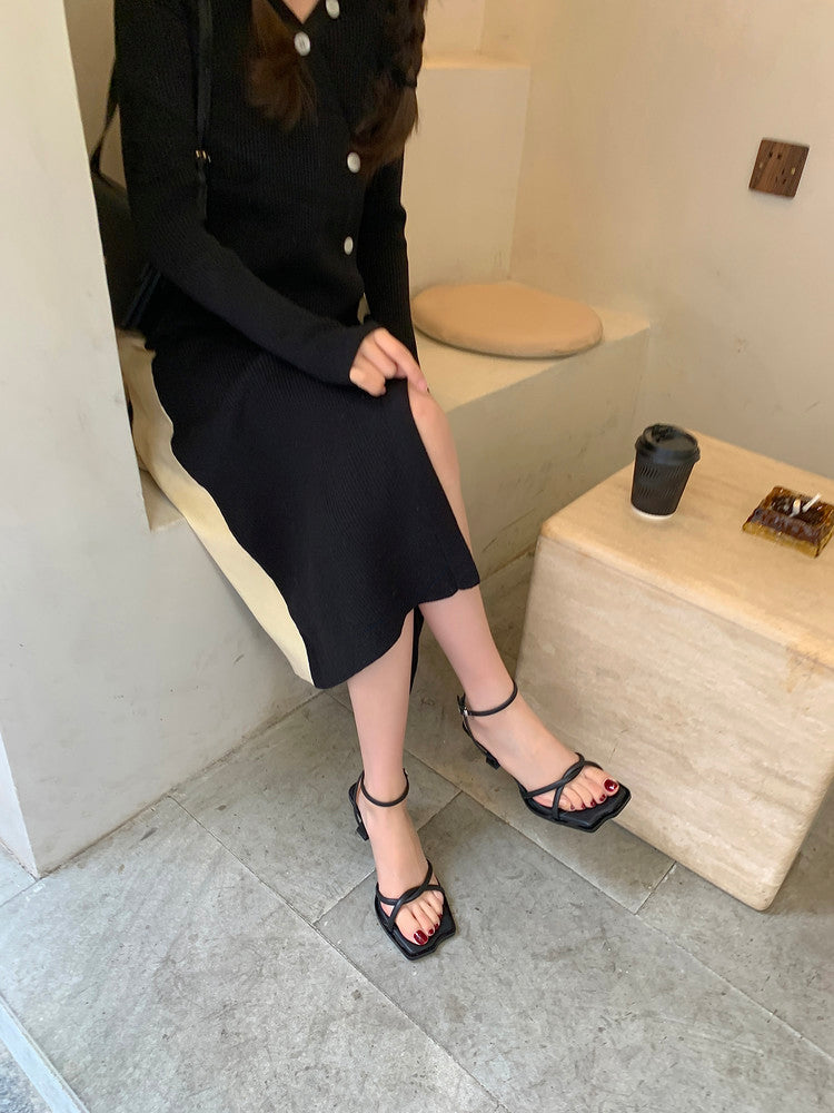Karin Luna Classic Style  In stock  Basic Versatile Cross Strap High Heel Sandals