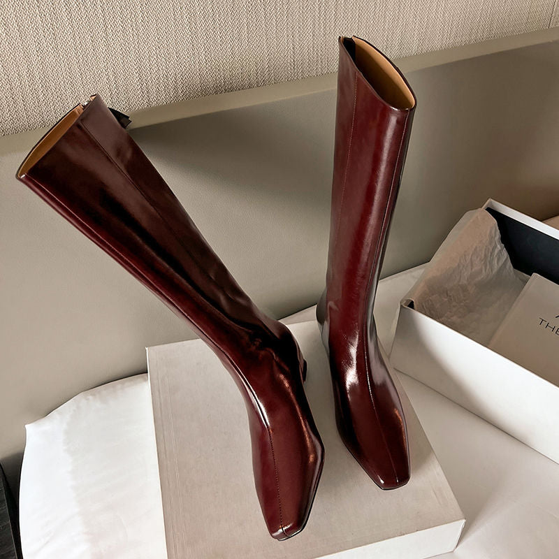 Karin Luna Minimalist Style Square-Toe Hidden Heel Long Boots