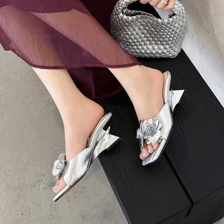 Karin Luna In Stock Spot Goods Camellia Classic style retro square toe shaped heel slippers