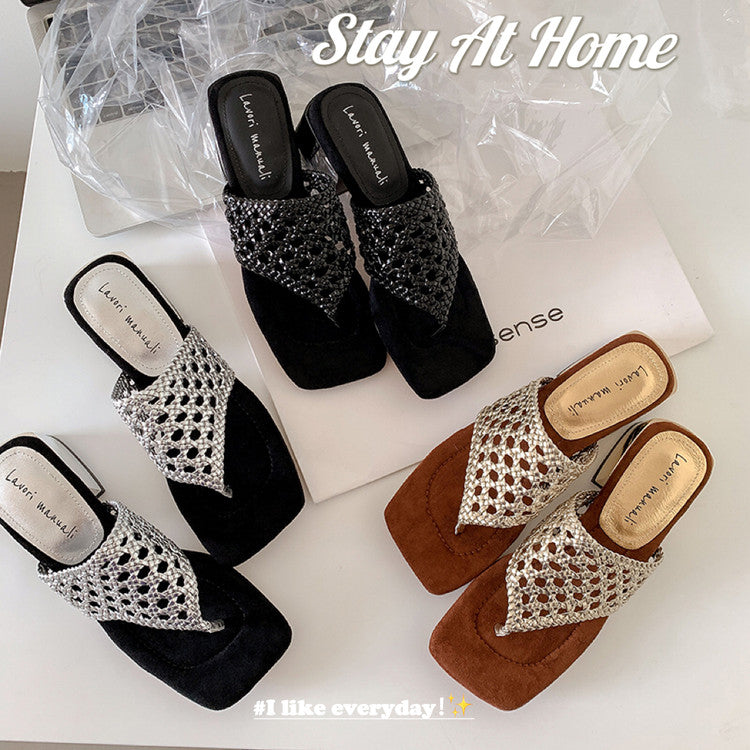 Karin Luna Hot-Selling Braided Style  In stock Toe-strap Woven Sofa Insole Slippers