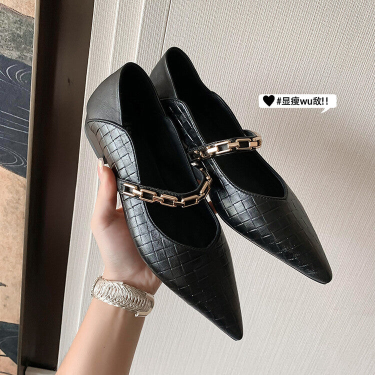 Karin Luna has prepared stock  Metal Fasteners Commuting Style Pointed Toe Chunky Heel Stone Pattern Large Single Shoes