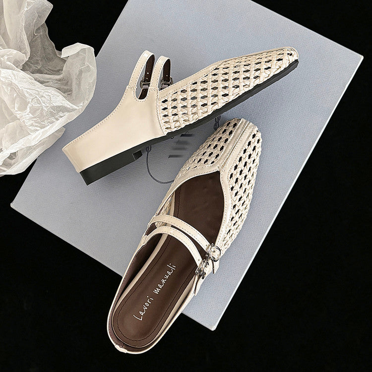 Karin Luna In Stock Spot Goods Hollow Woven One-Strap Closed-Toe Slippers