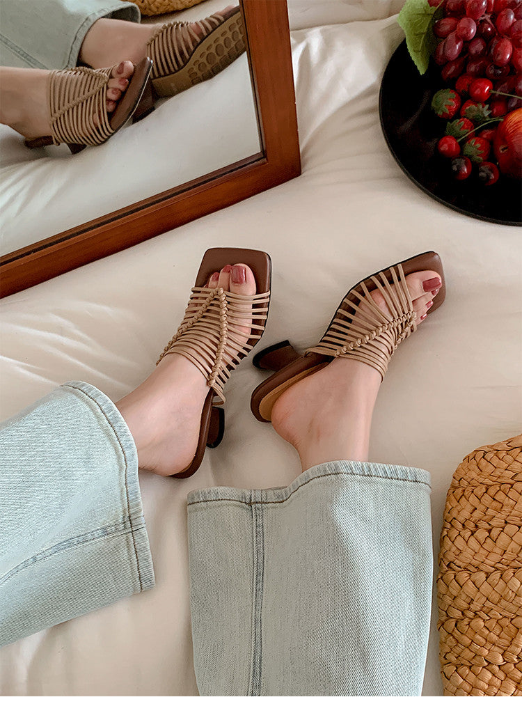 Karin Luna Bestseller Woven Vacation Style Series~ Elegant High Heel Slippers