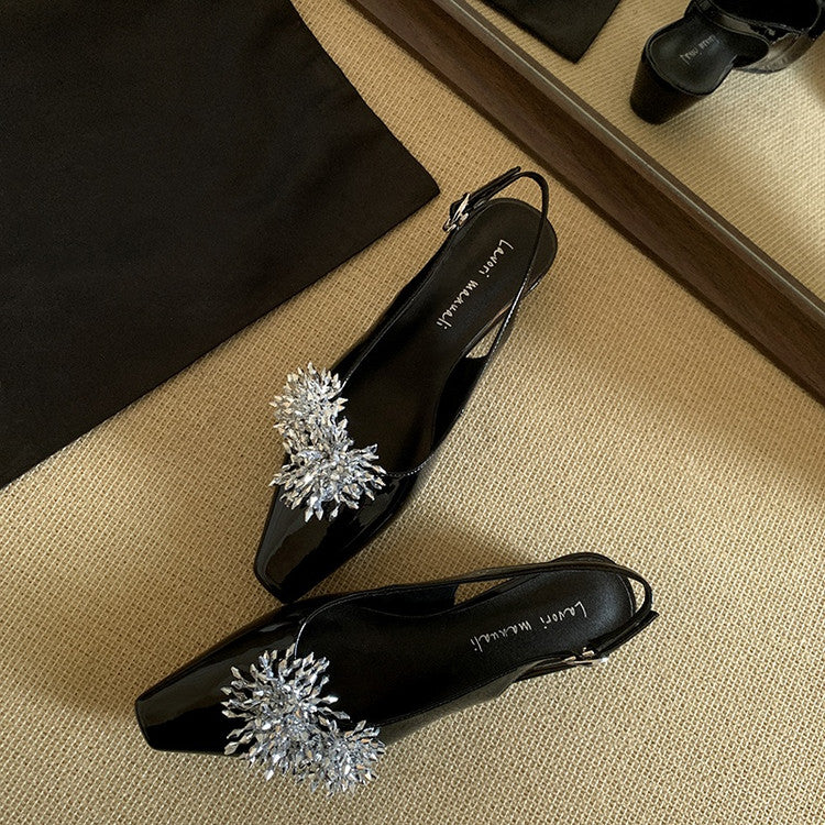 Karin Luna Brilliant Fireworks~Elegant Square-Toed Closed-Toe Chunky Heel Sandals
