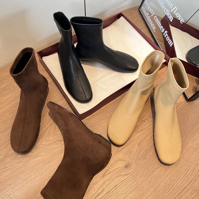 Karin Luna In Stock Spot Goods Round Toe Basic Stretch Slim Short Boots