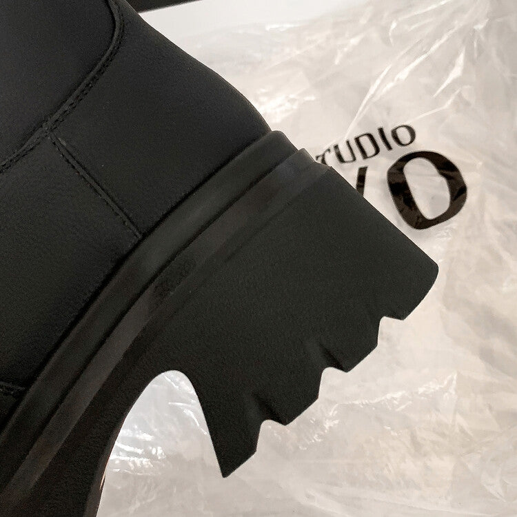 Karin Luna In Stock Best-selling in stock   Super Soft Sheepskin  Round Toe Thick Sole Vintage Belt Buckle Long Boots