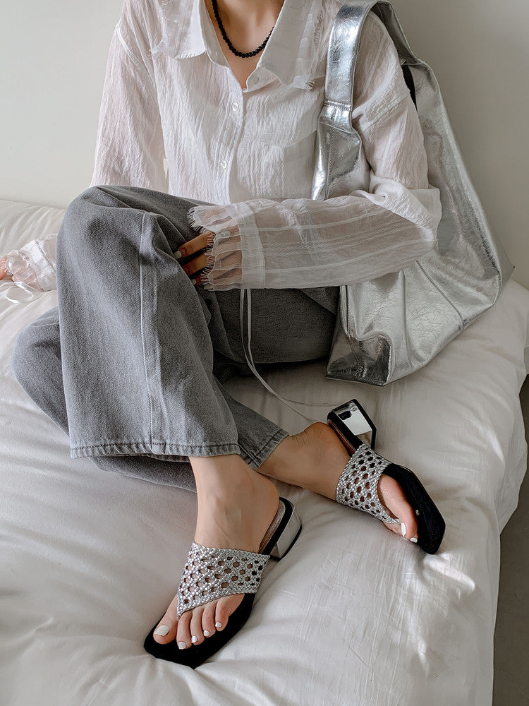Karin Luna Hot-Selling Braided Style  In stock Toe-strap Woven Sofa Insole Slippers