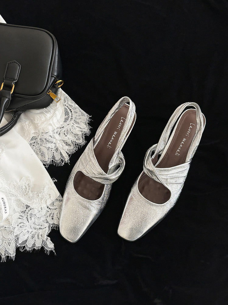 Karin Luna In Stock  Spot Goods Small Square Toe Wrinkled Chunky Heel Closed-Toe Sandals