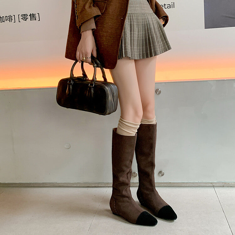 Karin Luna In Stock Spot Goods TikTok Live Hot Item Full Cowhide Leather Pointed Toe Retro Wedge Heel Stacked Boots