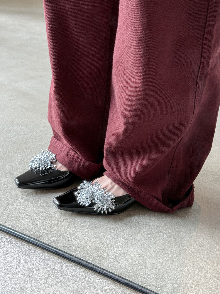 Karin Luna In Stock Spot Goods Exquisite Fireworks Buckle Small Square Toe Chunky Heel Commuter Shoes