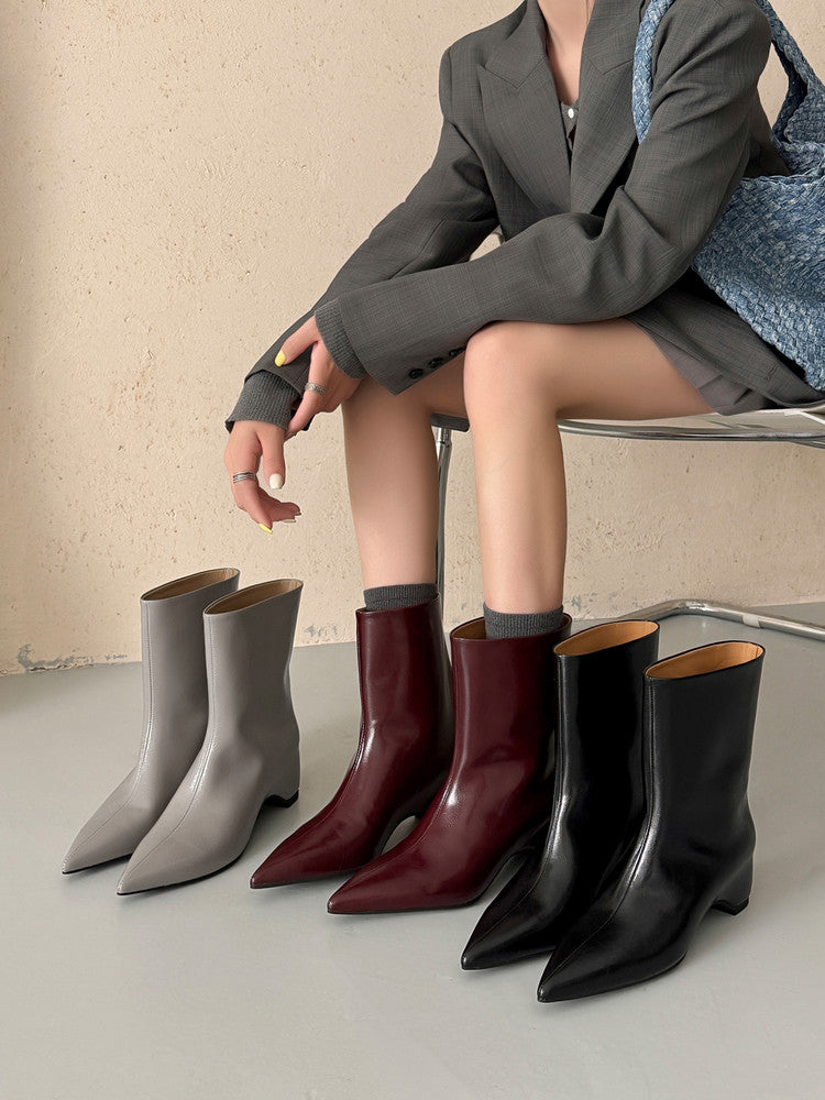 Karin Luna Elegant Pointed Toe Hidden Wedge Short Boots
