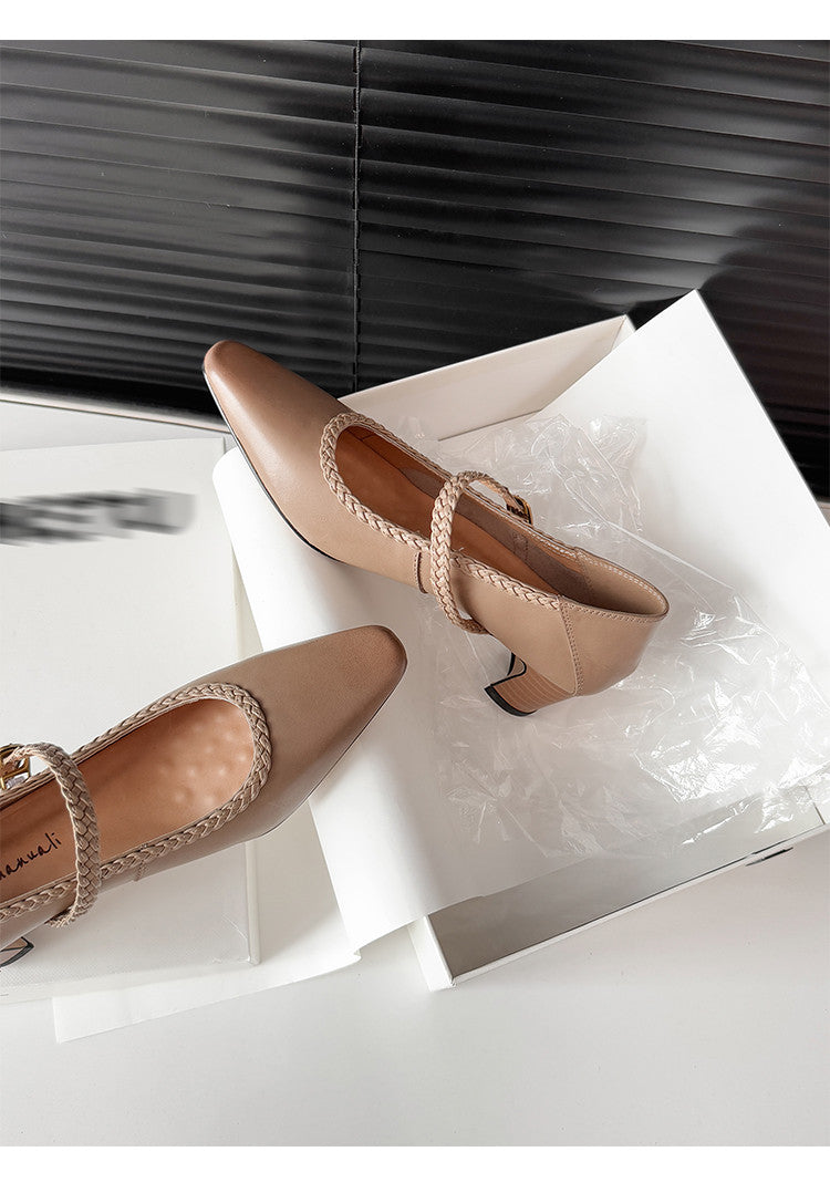 Karin Luna Braided Element Design Chunky Heel Square Toe Single Strap Shoes