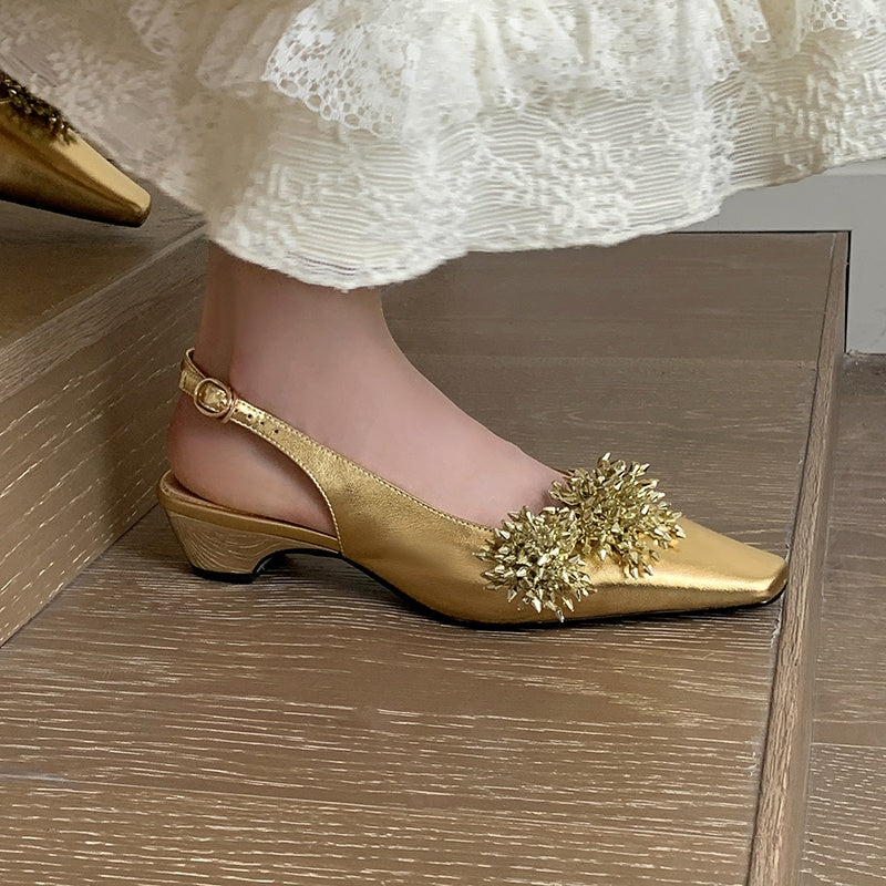 Karin Luna Brilliant Fireworks~Elegant Square-Toed Closed-Toe Chunky Heel Sandals