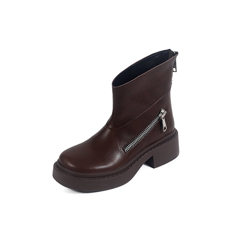 Karin Luna Niche Diagonal Zipper Basic Thick Sole Short Boots
