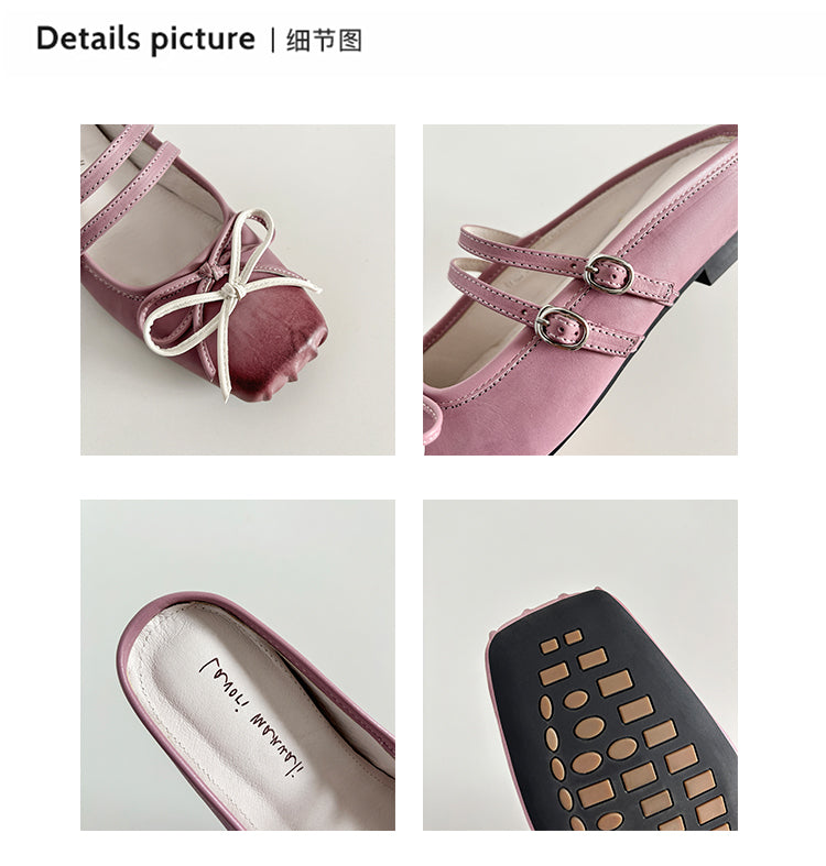 Karin Luna In Stock In Stock   Summer New Sweet Bowknot Color Block Square Toe Height-Increasing Slippers