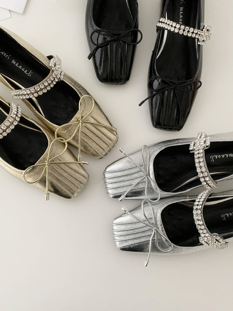 Karin Luna In Stock Spot Goods  Vintage Sweet Rhinestone One-Strap Granny Flats