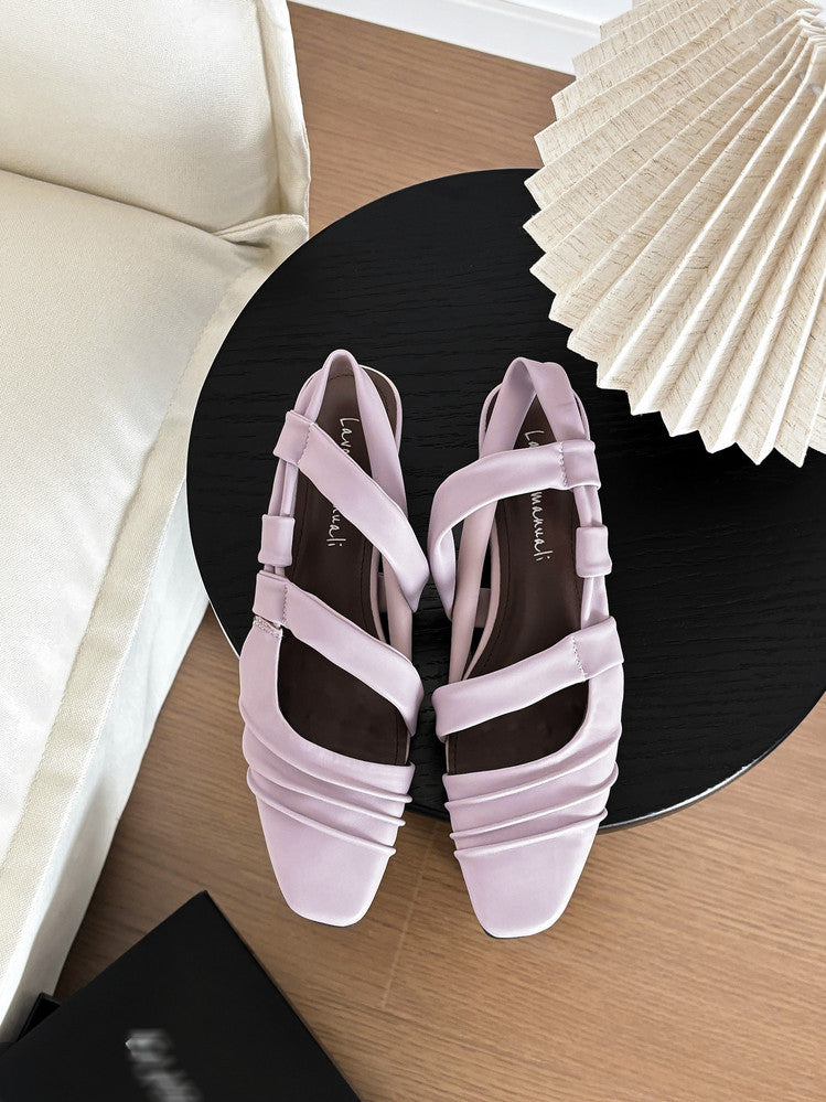 Karin Luna In Stock In Stock Minimalist Soft Upper Small Square Toe Chunky Heel Sandals