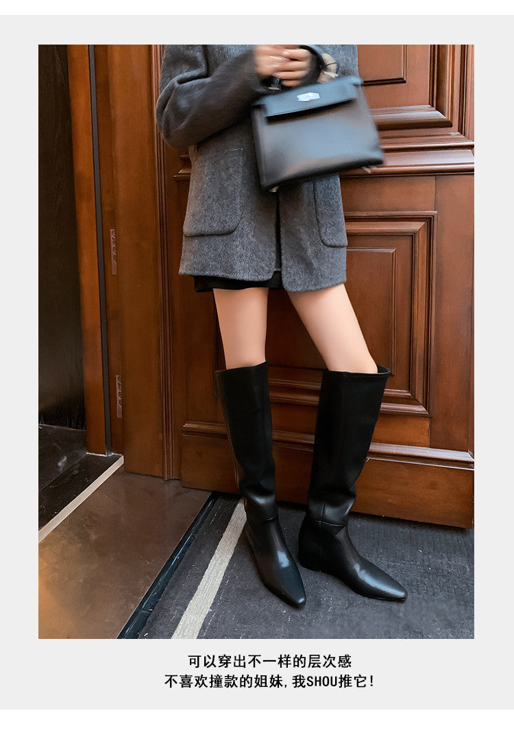 Karin Luna Elegant Style Slanted Inner Height-Increasing Long Boots