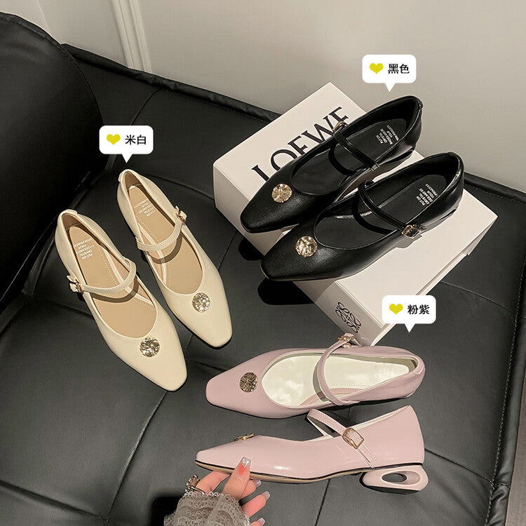 Karin Luna Camellia Story~In stock  Full Leather Shallow Mouth Single Shoes