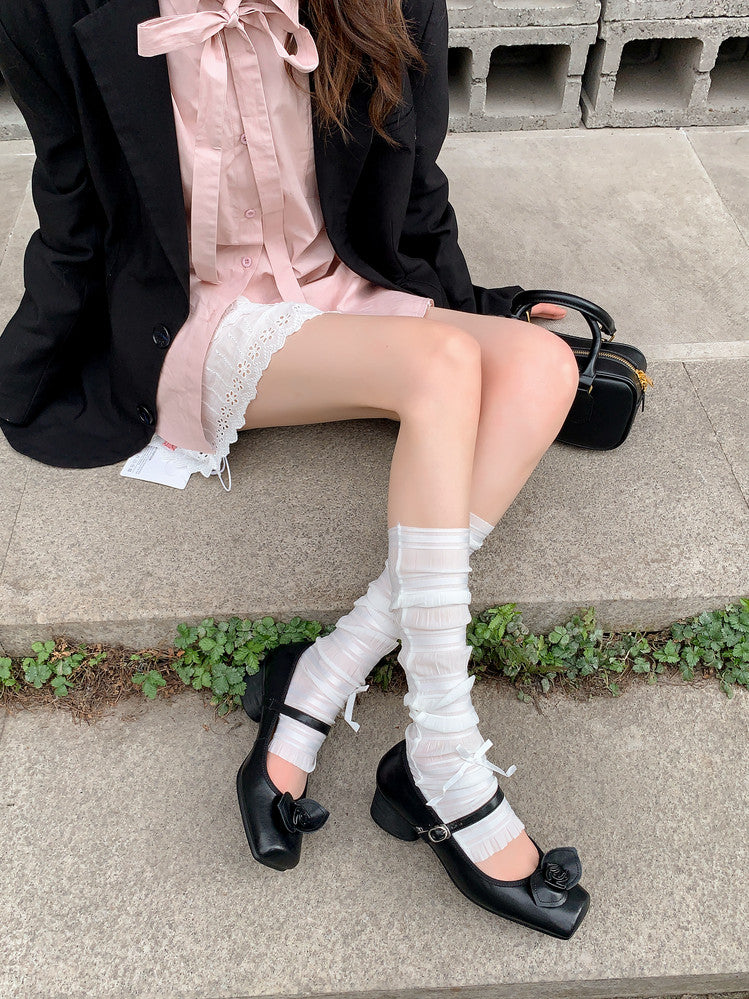 Karin Luna In Stock Spot Goods  Vintage Three-Dimensional Camellia Square-Toed Mary Jane Shoes