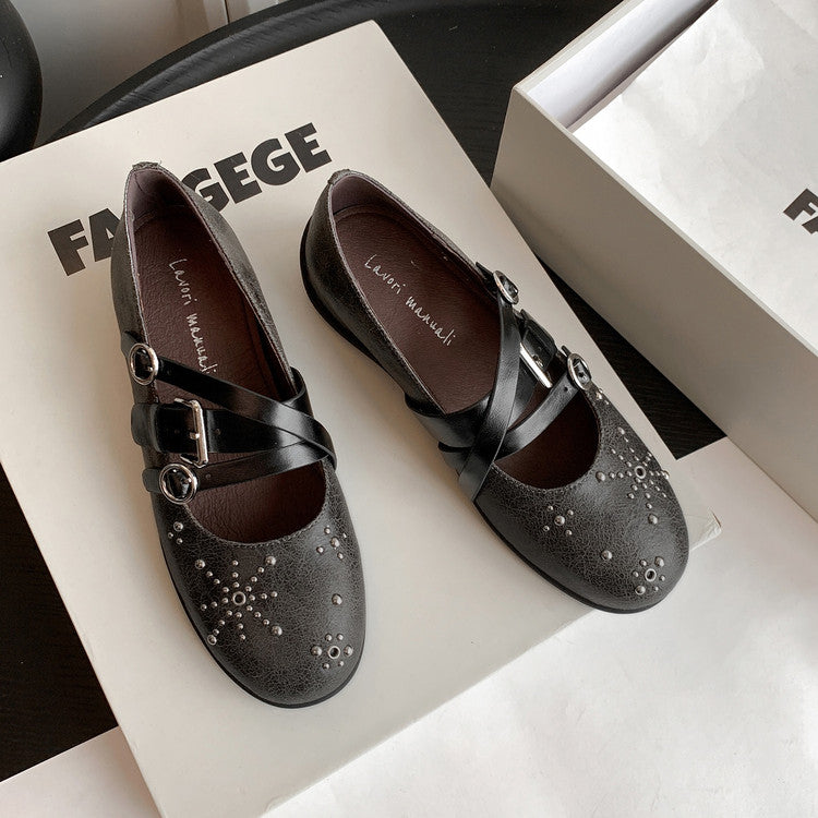 Karin Luna In Stock Spot Goods Studded Rivet Hidden Wedge Mary Jane Shoes