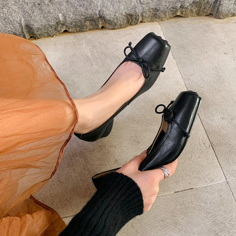 Karin Luna In Stock In Stock ~Full leather inside and out Pig Nose Bow Retro Thick Heel Mary Jane Shoes