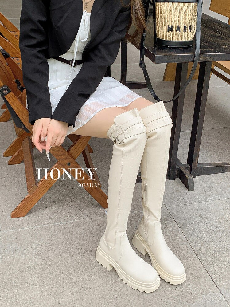 Karin Luna In Stock is the Way to Go！ Basic Thick-Soled Over-the-Knee Boots Super Soft Sheepskin Classic