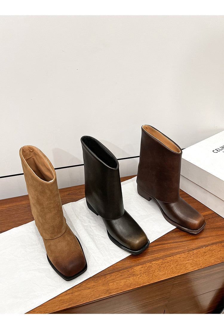 Karin Luna Elegant Style Square Toe Belt Buckle Pants Boot Short Boots