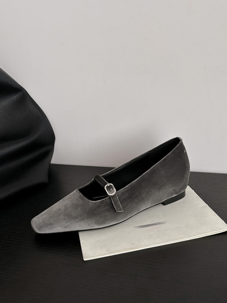 Karin Luna In Stock Spot Goods  Elegant Square-Toe One-Strap Height-Increasing Flats